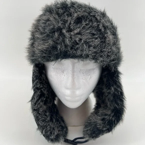 Faux Fur Leather Aviator Hat in Black Winter Gear Warm Trapper - Picture 2 of 7